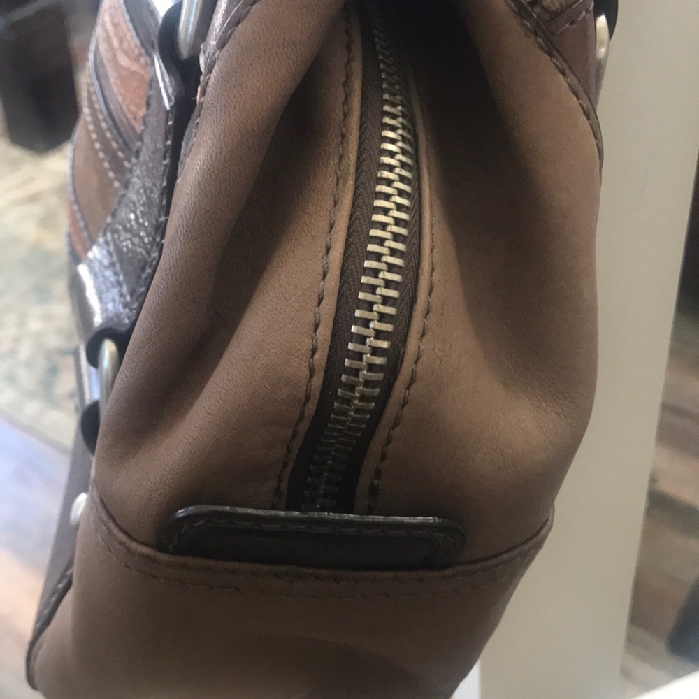 Fossil leather and suede patchwork satchel - Picture 6 of 13